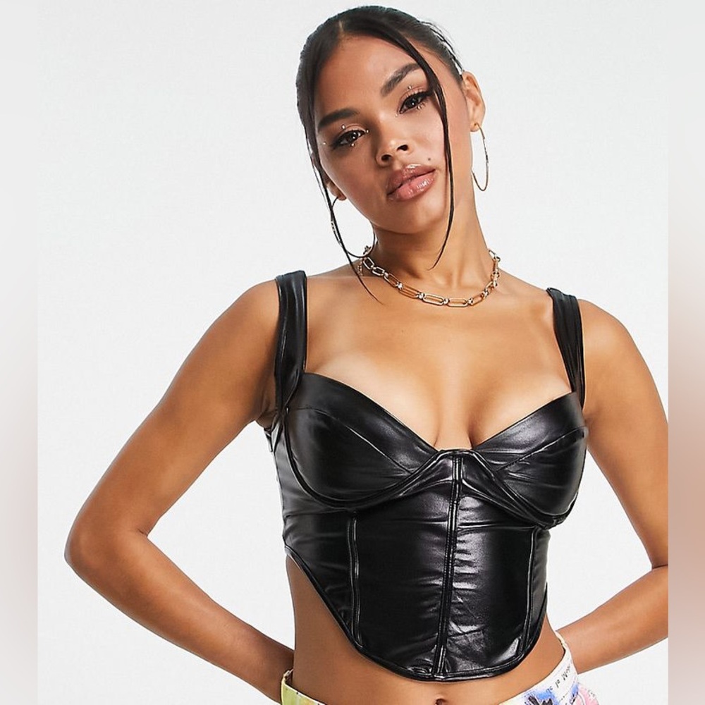 ASYOU Wet Look Corset Top in Black